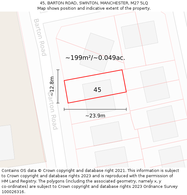 45, BARTON ROAD, SWINTON, MANCHESTER, M27 5LQ: Plot and title map