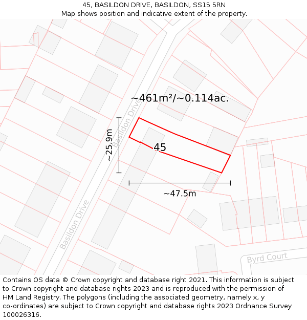 45, BASILDON DRIVE, BASILDON, SS15 5RN: Plot and title map