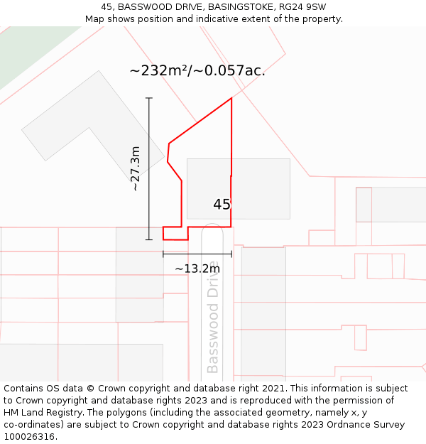 45, BASSWOOD DRIVE, BASINGSTOKE, RG24 9SW: Plot and title map