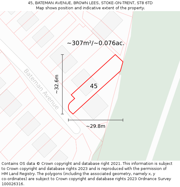 45, BATEMAN AVENUE, BROWN LEES, STOKE-ON-TRENT, ST8 6TD: Plot and title map