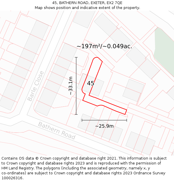 45, BATHERN ROAD, EXETER, EX2 7QE: Plot and title map