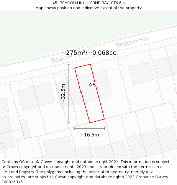 45, BEACON HILL, HERNE BAY, CT6 6JN: Plot and title map