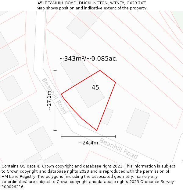 45, BEANHILL ROAD, DUCKLINGTON, WITNEY, OX29 7XZ: Plot and title map