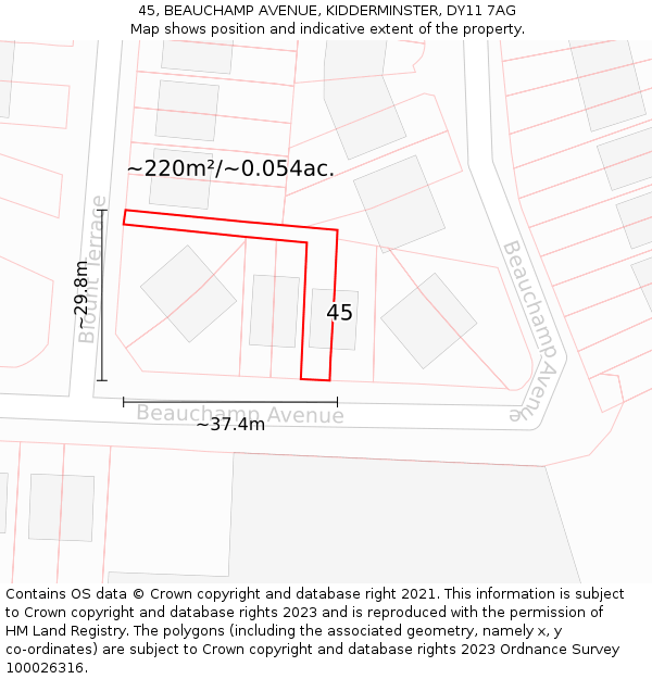 45, BEAUCHAMP AVENUE, KIDDERMINSTER, DY11 7AG: Plot and title map