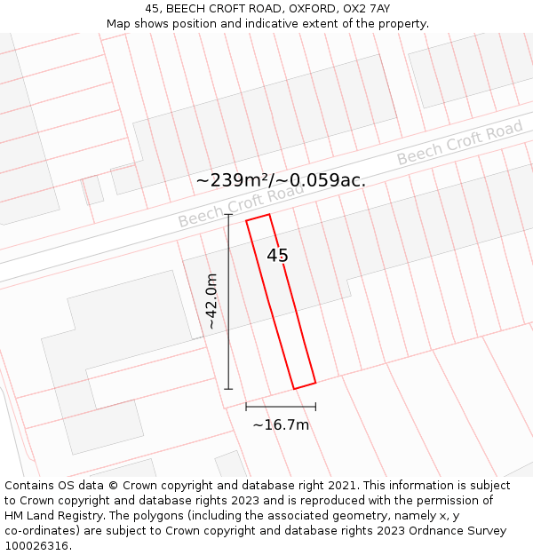 45, BEECH CROFT ROAD, OXFORD, OX2 7AY: Plot and title map