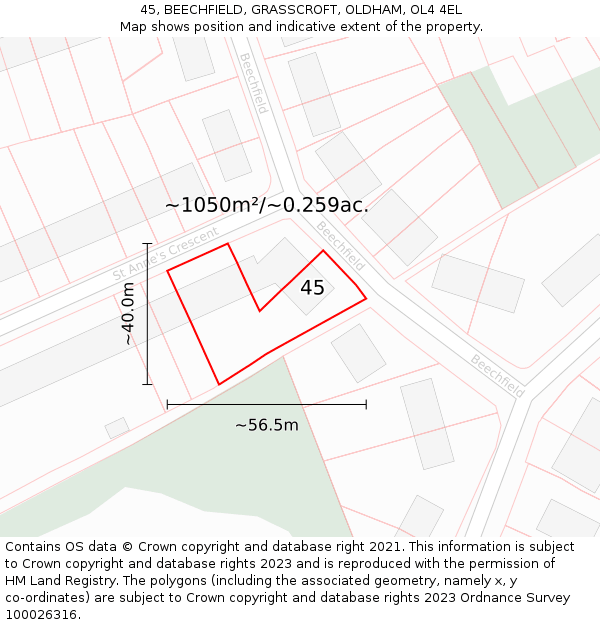 45, BEECHFIELD, GRASSCROFT, OLDHAM, OL4 4EL: Plot and title map