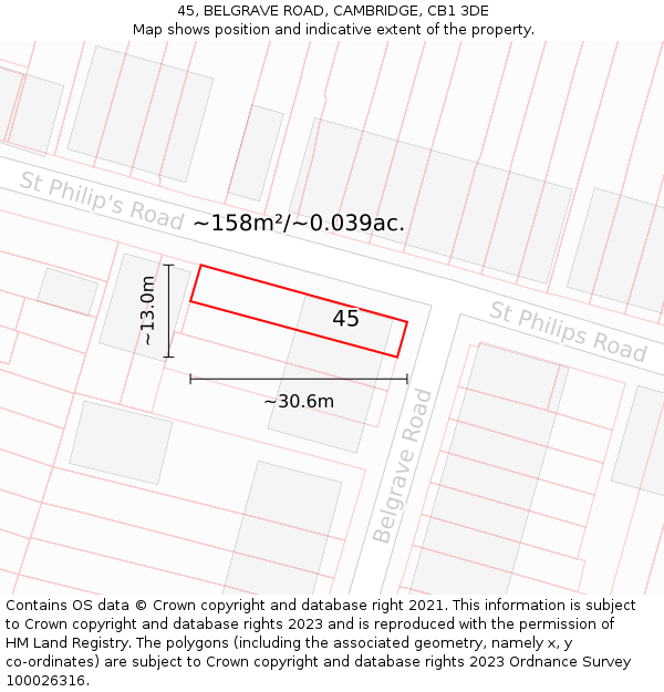 45, BELGRAVE ROAD, CAMBRIDGE, CB1 3DE: Plot and title map