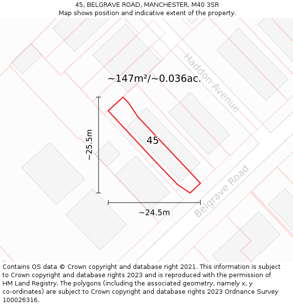 45, BELGRAVE ROAD, MANCHESTER, M40 3SR: Plot and title map