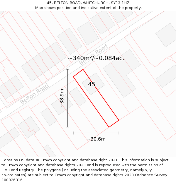 45, BELTON ROAD, WHITCHURCH, SY13 1HZ: Plot and title map