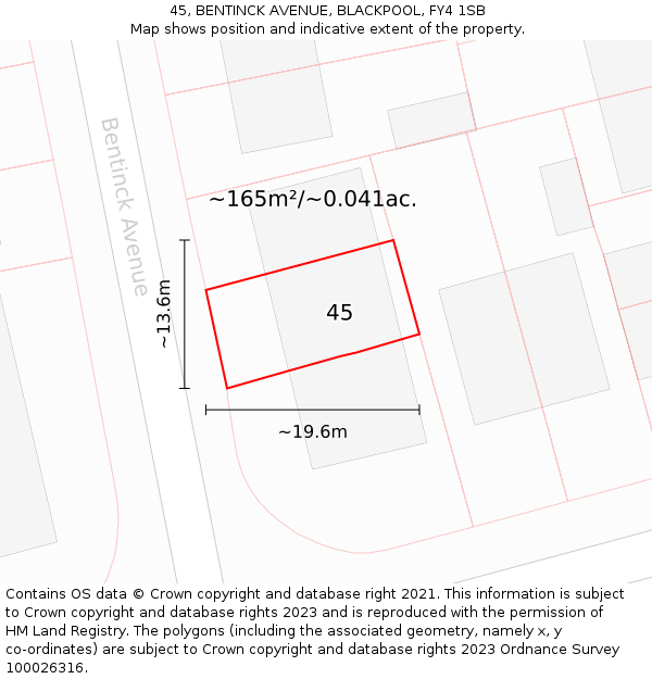 45, BENTINCK AVENUE, BLACKPOOL, FY4 1SB: Plot and title map