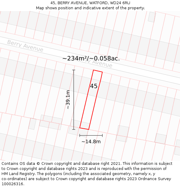 45, BERRY AVENUE, WATFORD, WD24 6RU: Plot and title map