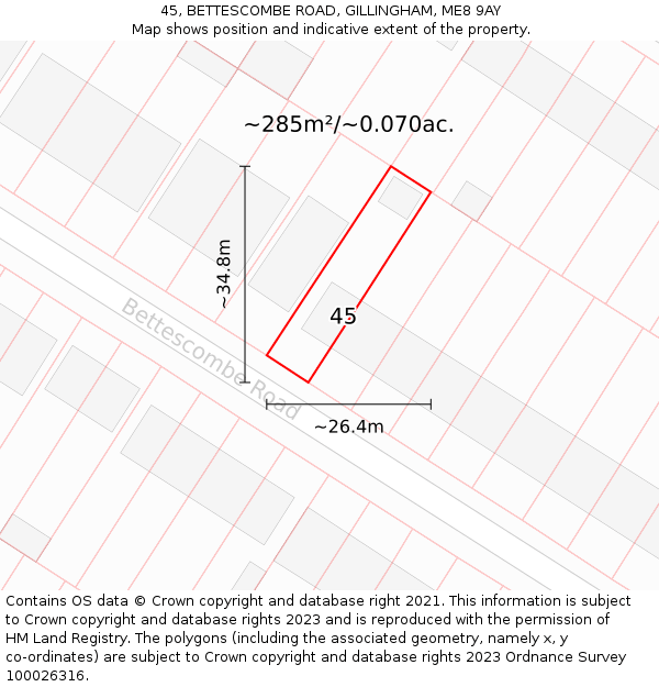 45, BETTESCOMBE ROAD, GILLINGHAM, ME8 9AY: Plot and title map