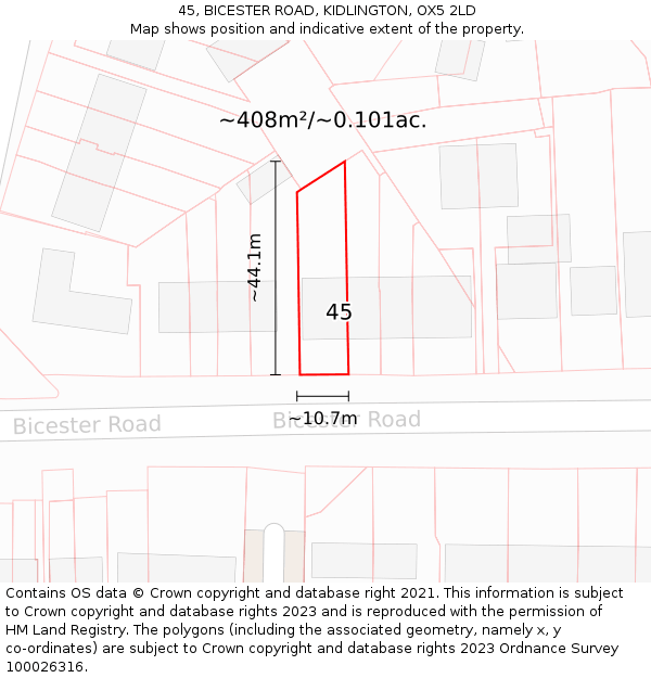 45, BICESTER ROAD, KIDLINGTON, OX5 2LD: Plot and title map