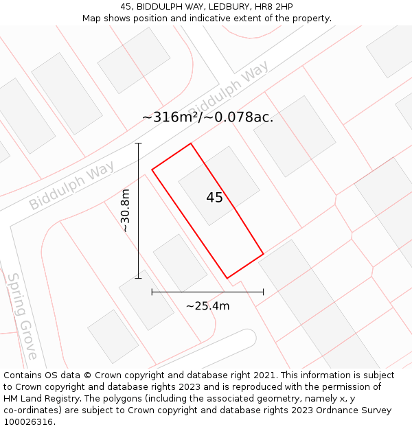 45, BIDDULPH WAY, LEDBURY, HR8 2HP: Plot and title map