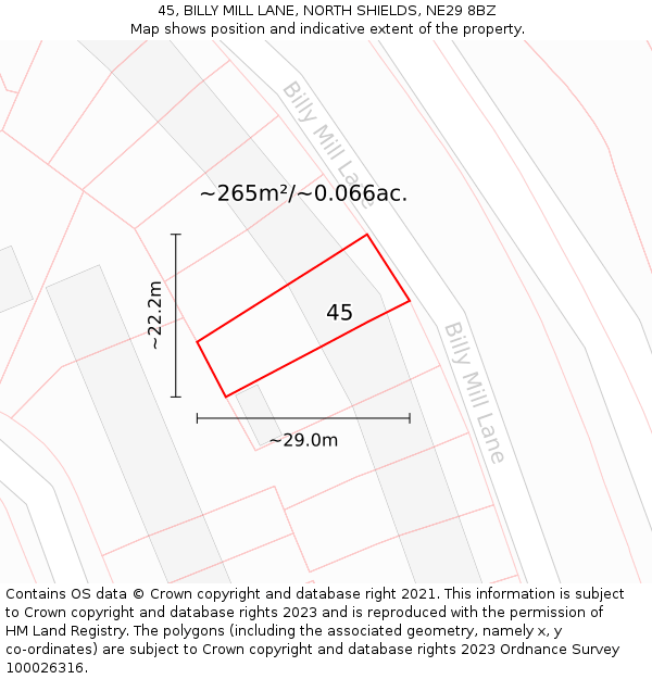 45, BILLY MILL LANE, NORTH SHIELDS, NE29 8BZ: Plot and title map