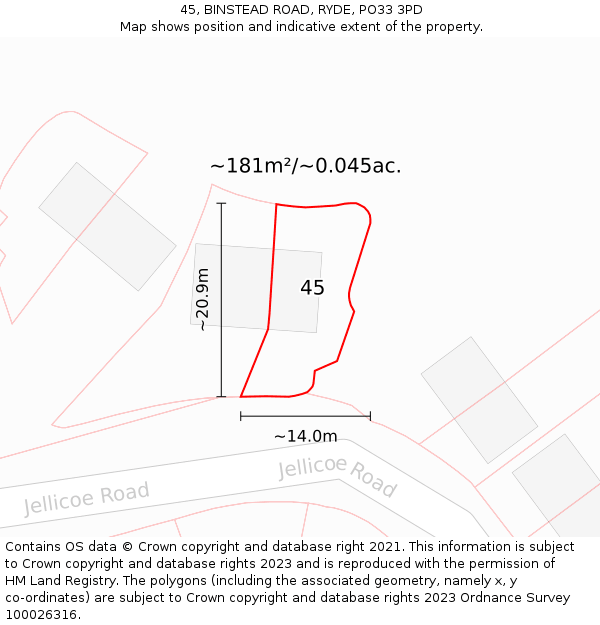 45, BINSTEAD ROAD, RYDE, PO33 3PD: Plot and title map