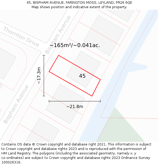 45, BISPHAM AVENUE, FARINGTON MOSS, LEYLAND, PR26 6QE: Plot and title map