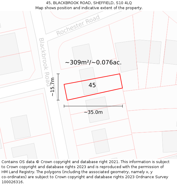 45, BLACKBROOK ROAD, SHEFFIELD, S10 4LQ: Plot and title map