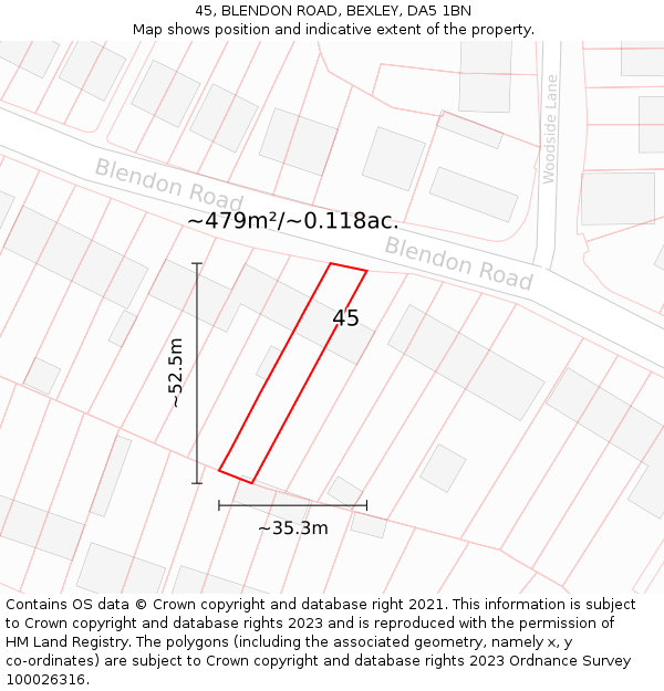 45, BLENDON ROAD, BEXLEY, DA5 1BN: Plot and title map