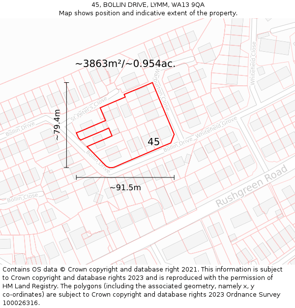 45, BOLLIN DRIVE, LYMM, WA13 9QA: Plot and title map