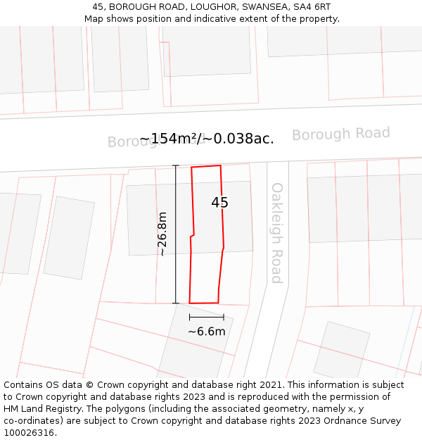 45, BOROUGH ROAD, LOUGHOR, SWANSEA, SA4 6RT: Plot and title map