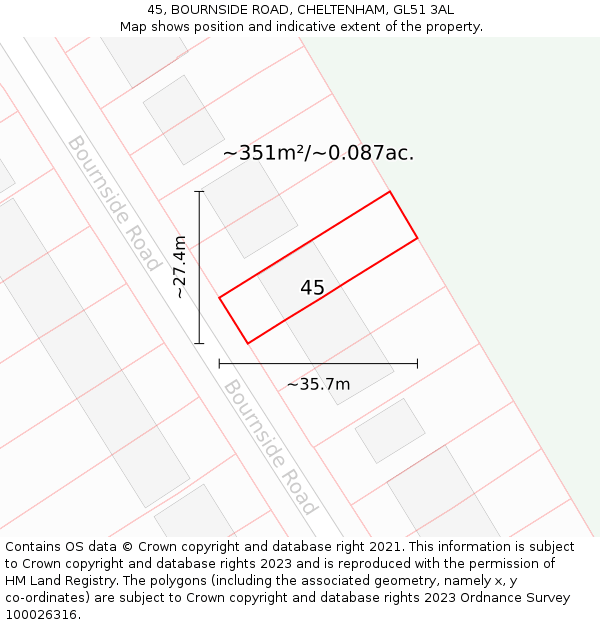 45, BOURNSIDE ROAD, CHELTENHAM, GL51 3AL: Plot and title map