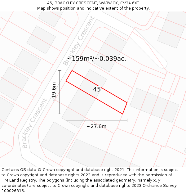 45, BRACKLEY CRESCENT, WARWICK, CV34 6XT: Plot and title map