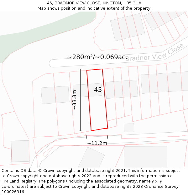 45, BRADNOR VIEW CLOSE, KINGTON, HR5 3UA: Plot and title map