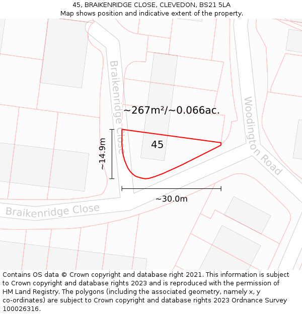 45, BRAIKENRIDGE CLOSE, CLEVEDON, BS21 5LA: Plot and title map