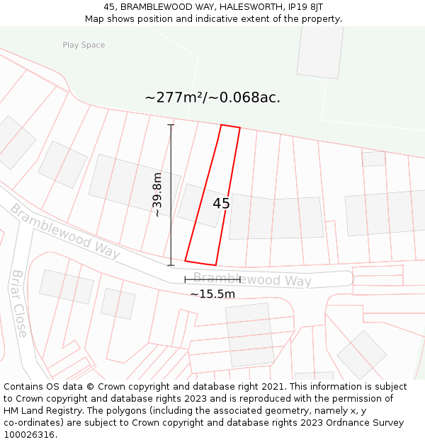 45, BRAMBLEWOOD WAY, HALESWORTH, IP19 8JT: Plot and title map