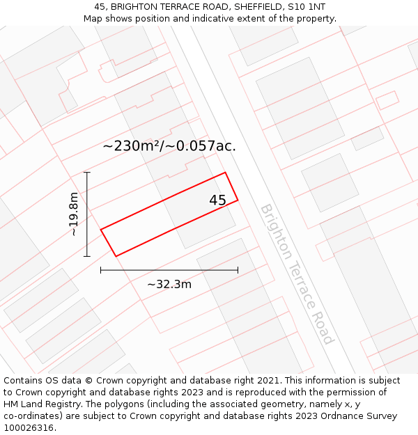 45, BRIGHTON TERRACE ROAD, SHEFFIELD, S10 1NT: Plot and title map