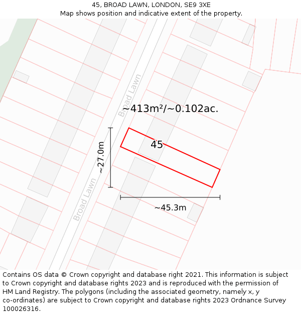 45, BROAD LAWN, LONDON, SE9 3XE: Plot and title map