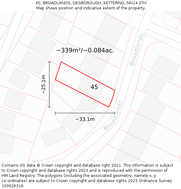 45, BROADLANDS, DESBOROUGH, KETTERING, NN14 2TH: Plot and title map