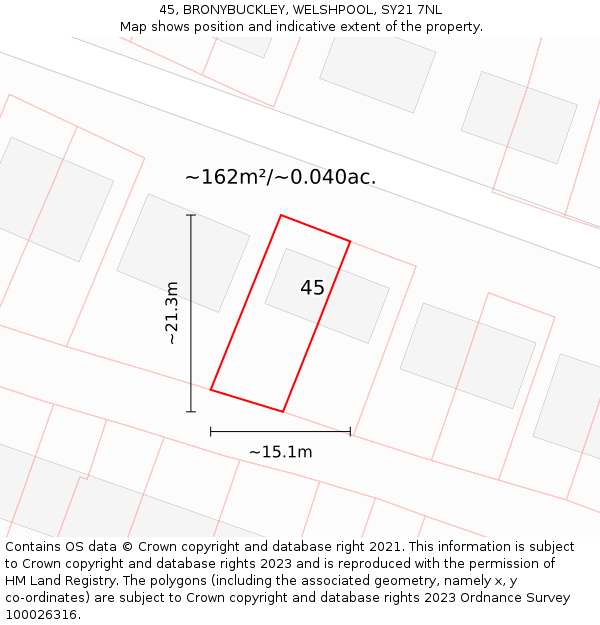 45, BRONYBUCKLEY, WELSHPOOL, SY21 7NL: Plot and title map