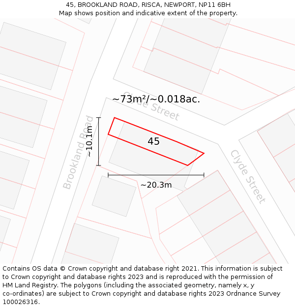 45, BROOKLAND ROAD, RISCA, NEWPORT, NP11 6BH: Plot and title map