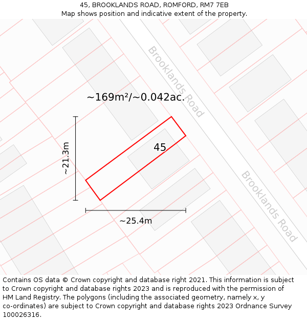 45, BROOKLANDS ROAD, ROMFORD, RM7 7EB: Plot and title map