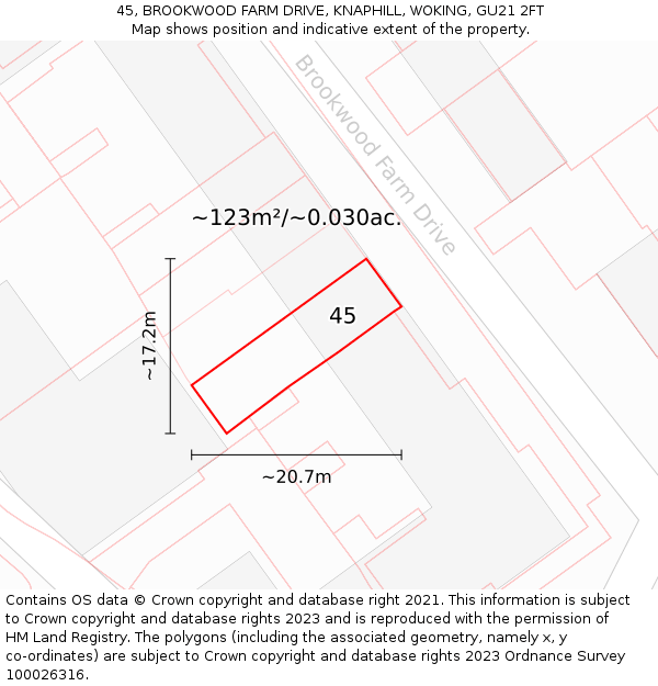 45, BROOKWOOD FARM DRIVE, KNAPHILL, WOKING, GU21 2FT: Plot and title map