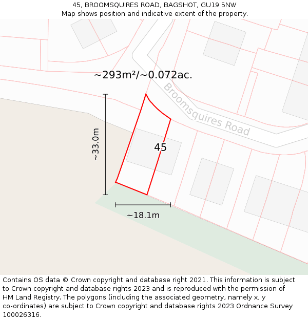 45, BROOMSQUIRES ROAD, BAGSHOT, GU19 5NW: Plot and title map