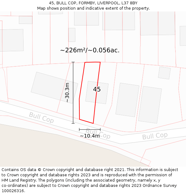45, BULL COP, FORMBY, LIVERPOOL, L37 8BY: Plot and title map