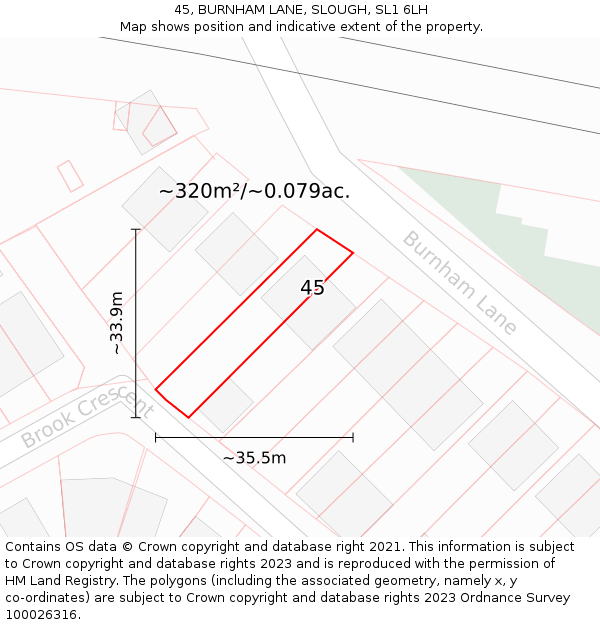 45, BURNHAM LANE, SLOUGH, SL1 6LH: Plot and title map