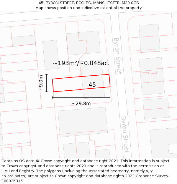 45, BYRON STREET, ECCLES, MANCHESTER, M30 0GS: Plot and title map