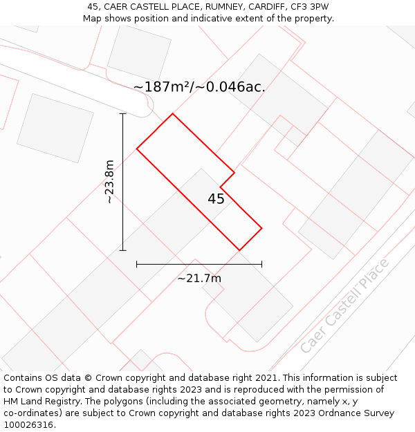 45, CAER CASTELL PLACE, RUMNEY, CARDIFF, CF3 3PW: Plot and title map