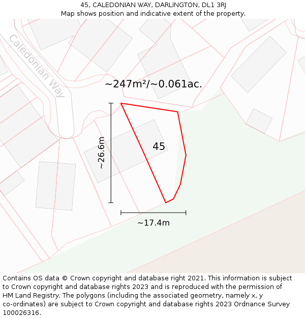 45, CALEDONIAN WAY, DARLINGTON, DL1 3RJ: Plot and title map