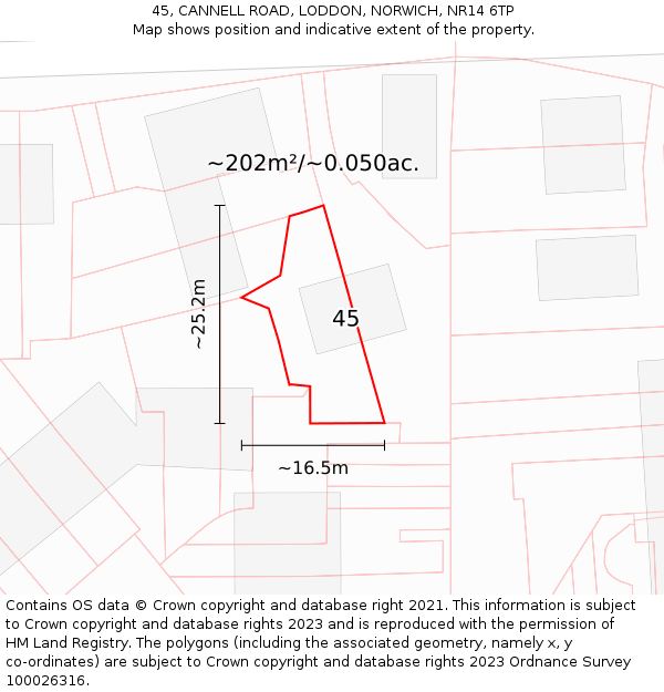 45, CANNELL ROAD, LODDON, NORWICH, NR14 6TP: Plot and title map