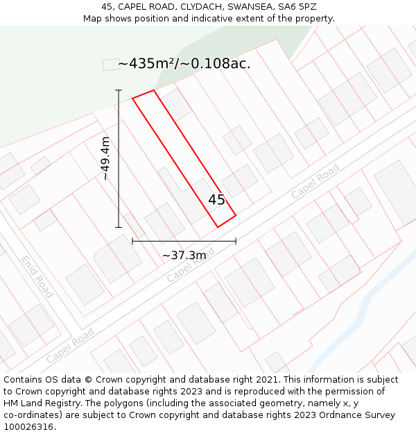 45, CAPEL ROAD, CLYDACH, SWANSEA, SA6 5PZ: Plot and title map