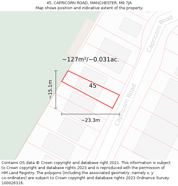 45, CAPRICORN ROAD, MANCHESTER, M9 7JA: Plot and title map