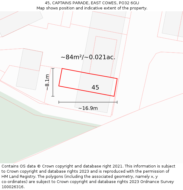 45, CAPTAINS PARADE, EAST COWES, PO32 6GU: Plot and title map