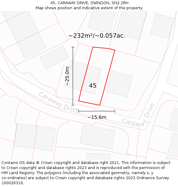 45, CARAWAY DRIVE, SWINDON, SN2 2RH: Plot and title map