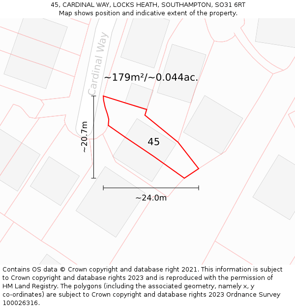 45, CARDINAL WAY, LOCKS HEATH, SOUTHAMPTON, SO31 6RT: Plot and title map