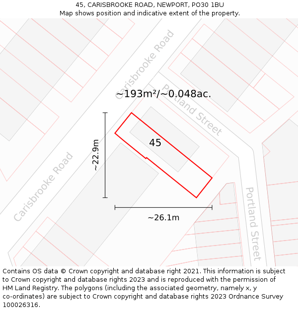 45, CARISBROOKE ROAD, NEWPORT, PO30 1BU: Plot and title map